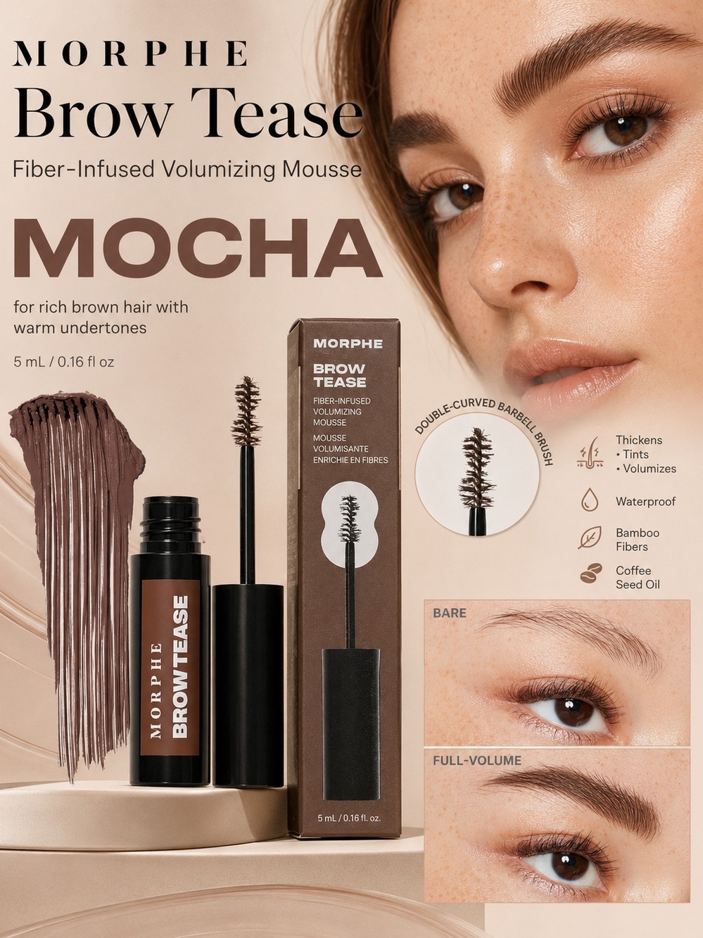 Morphe Brow Tease Fiber-Infused Volumizing Mousse – Mocha